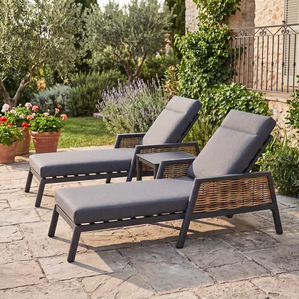 Nova - Oscar Reclining Sun Lounger with Square Side Table - Beige