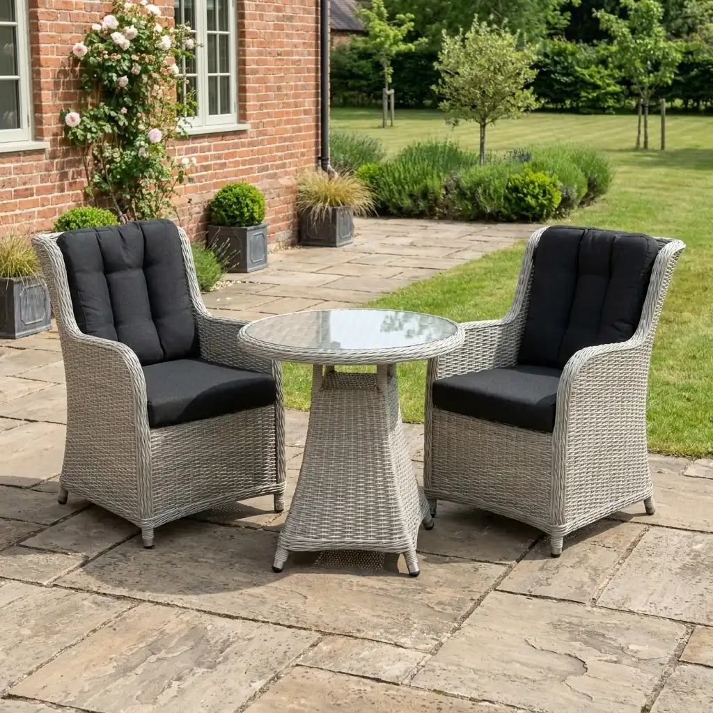 Nova - Avery 2 Seat Bistro Set - 0.75m Round Table (Clear Glass) - Grey