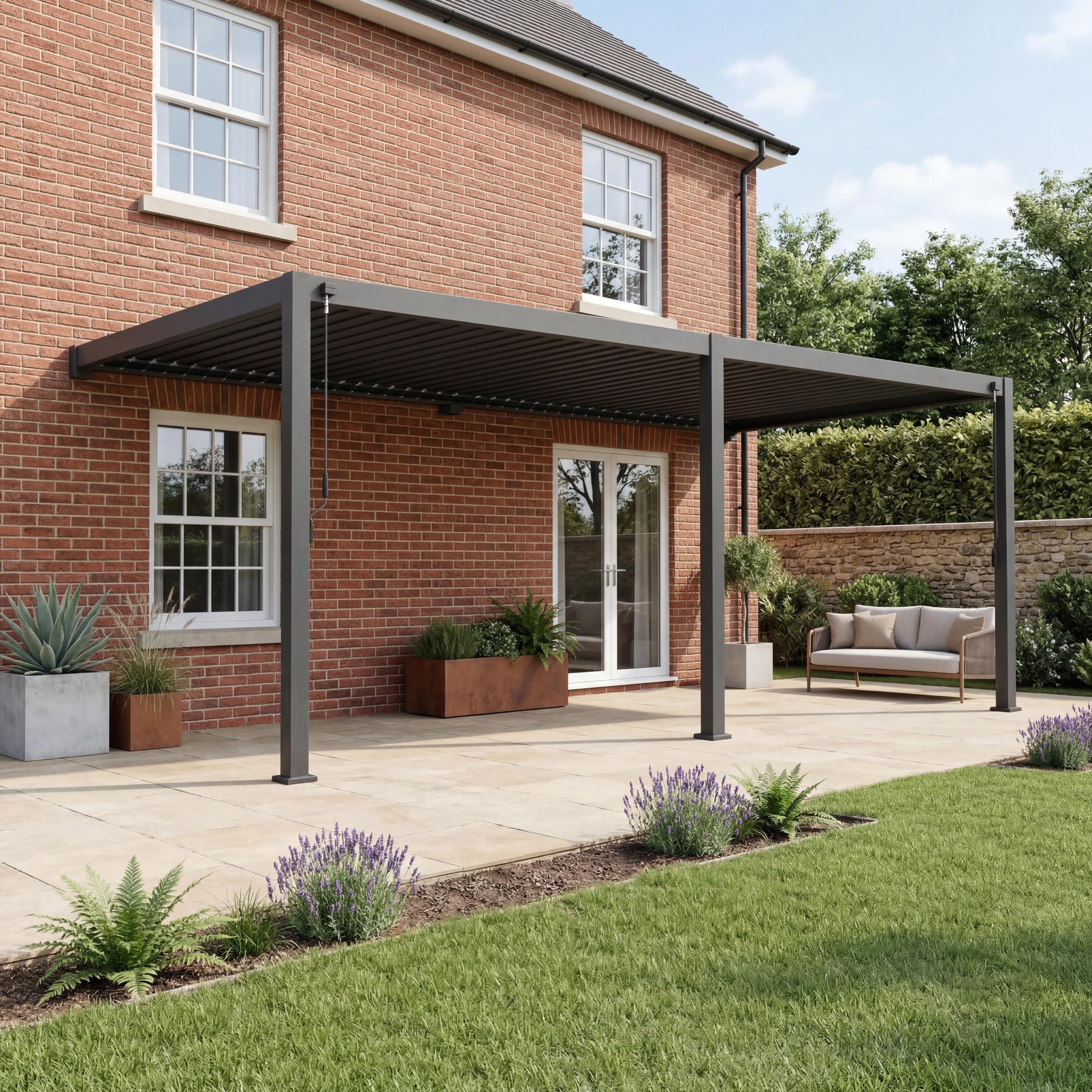 Nova - Titan Aluminium Wall Mounted Pergola - 6m x 3m Rectangular - Grey