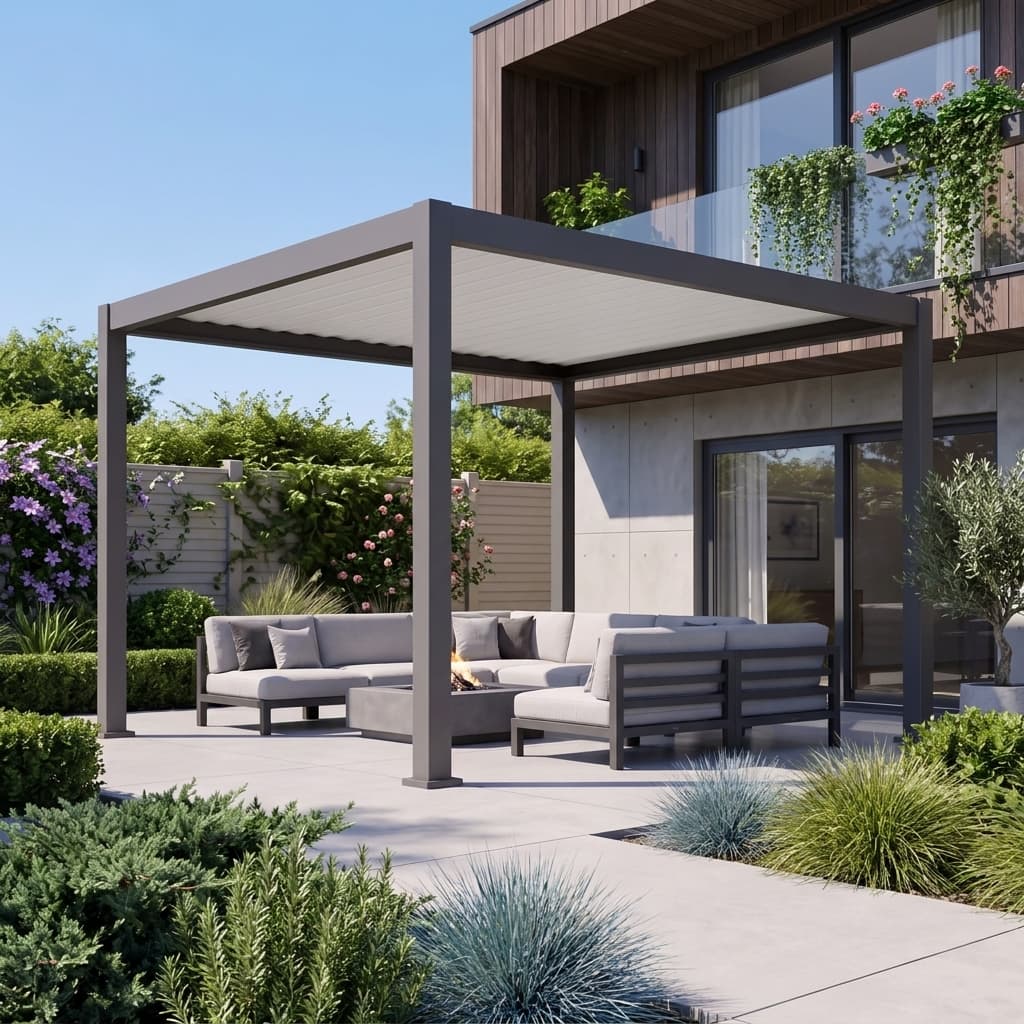 Nova - Umbra 3.0 x 3.0m Fixed Roof Pergola - Grey & Pebble