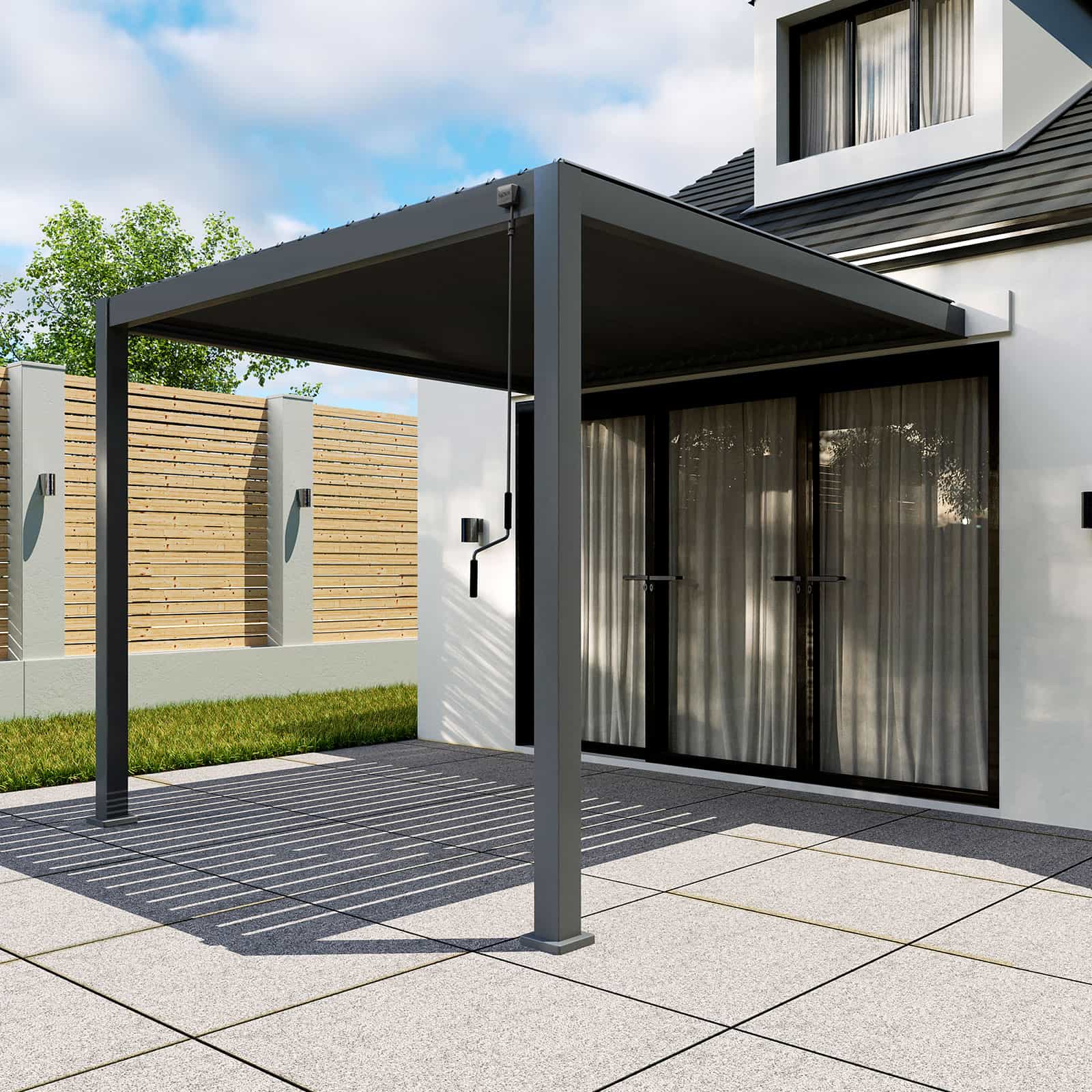 Nova - Titan Aluminium Wall Mounted Pergola - 3m Square - Grey